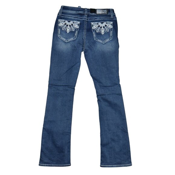 Grace In LA Womens Bootcut Jeans Size 28 x 33 Sequin Feather Embroidered NWT - Picture 3 of 11